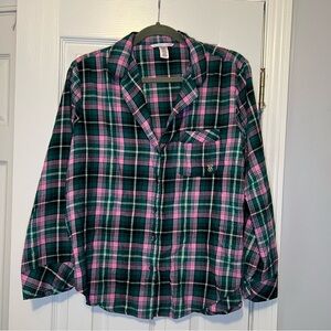 Victoria's Secret Plaid PJ Shirt - Pink and Green